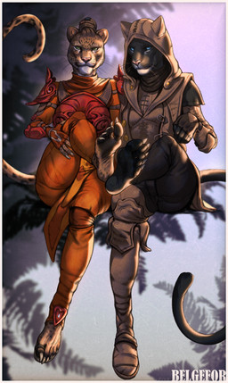 5_toes anthro armor barefoot black_body black_fur blue_eyes boots border breasts cat_nose claws clothed clothing dreadlocks duo feet female female/female fingers foot_fetish foot_focus footwear fur gloves greaves green_eyes handwear hood hood_up humanoid_feet inner_ear_fluff jacket knee_pads leather leather_clothing leather_jacket leather_topwear leopard_spots looking_at_viewer nature_background pauldron plantigrade pupils raised_leg sandals shoes sitting slit_pupils soles spots tail toe_claws toes topwear tuft whiskers white_border belgefor microsoft the_elder_scrolls the_elder_scrolls_online captain_nala-do khamira felid feline khajiit mammal absurd_res hi_res