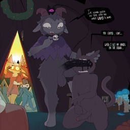 2_horns 3_eyes 3_toes 4_arms 4_fingers anthro anthro_on_anthro arm_tuft balls bed bell bell_collar big_balls big_penis black_balls black_body black_collar black_eyes black_fur black_glans black_nose black_penis black_tail blue_body blue_skin bodily_fluids bottomless bottomless_anthro bottomless_male bulge candle candle_wax candlelight casual_nudity cheek_tuft chest_tuft circumcised clenched_teeth cloak clothed clothing collar curled_horn curvy_figure cute_fangs duo_focus elbow_tuft erection erection_under_clothing facial_tuft fangs feet femboy fingers floppy_ears fluffy foreskin forest fungus fur furniture genitals glans gloves_(marking) grey_balls grey_body grey_fur grey_markings grey_skin group hat head_tuft headgear headwear hip_tuft holding_ear holding_object horizontal_pupils horn huge_penis humanoid_genitalia humanoid_penis inside kneeling leg_markings light long_penis long_tail male male/male markings mostly_nude multi_arm multi_eye multi_limb multicolored_body multicolored_fur multicolored_penis mushroom mushroom_cap musical_note musical_symbol navel neck_tuft nipples nude open_mouth open_smile orange_body orange_fur oversized_clothing oversized_shirt oversized_topwear partially_retracted_foreskin penile penile_spines penis penis_on_face penis_size_difference picture_frame pink_glans pink_nipples pitchfork plant pupils purple_cloak purple_clothing red_clothing red_glans red_shirt red_topwear shirt simple_background slightly_chubby smile snout socks_(marking) speech_bubble spiral spiral_eyes step_stool sun_hat sunlight sunrise symbol tail teeth text thick_thighs toes tools topwear tree tuft two_tone_body two_tone_fur two_tone_penis vein veiny_penis walking white_body white_fur white_markings white_sclera wide_eyed wide_hips wreath k1ko cult_of_the_lamb massive_monster_(studio) goat_(cult_of_the_lamb) narinder purple_crown_(cult_of_the_lamb) sozo_(cult_of_the_lamb) bovid canid canine caprine domestic_cat elemental_creature elemental_humanoid felid feline felis fox fungi_fauna fungi_humanoid goat humanoid mammal mushroom_humanoid 2026 colored digital_drawing_(artwork) digital_media_(artwork) english_text flat_colors hi_res shaded