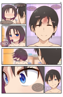6_panel_comic black_hair blue_eyes blush blush_lines duo female grey_eyes hair inside light-skinned_female male nude open_mouth pupils purple_hair_tips short_hair slit_pupils speech_bubble tan_body tan_skin text greatm8sfm miss_kobayashi's_dragon_maid mythology elma_(dragon_maid) makoto_takiya animal_humanoid dragon dragon_humanoid human humanoid mammal mythological_creature mythological_scalie scalie 2023 absurd_res colored comic hi_res