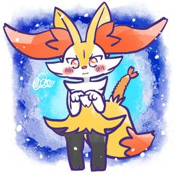 ambiguous_anthro ambiguous_gender anthro biped blush blush_stickers border dipstick_tail emanata food front_view frustration_cloud index_to_index looking_at_viewer markings mouth_closed object_in_tail paw_pose pose shrimp_(food) simple_background solo standing tail tail_markings wavy_mouth white_border annyui0611 nintendo pokemon braixen canid generation_6_pokemon mammal pokemon_(species) 1:1 2025 digital_drawing_(artwork) digital_media_(artwork) full-length_portrait hi_res portrait