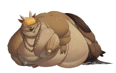 5_fingers anthro antlers belly big_belly big_moobs biped black_claws black_hooves black_lips black_nose blonde_hair bottomwear bra brown_body brown_bottomwear brown_clothing brown_fur brown_skirt cheek_tuft chubby_cheeks claws closed_smile clothed clothed_anthro clothed_male clothing cloven_hooves crossdressing facial_tuft fat_arms female finger_claws fingers flabby_arms freckled_shoulders freckles fur hair hand_on_belly hand_on_own_belly hooves horn huge_belly huge_moobs huge_thighs jewelry light lips lying male male_anthro moobs morbidly_obese morbidly_obese_anthro morbidly_obese_male mouth_closed multicolored_body multicolored_fur necklace nipple_outline obese obese_anthro obese_male on_side overweight overweight_anthro overweight_male red_inner_ear short_hair simple_background skirt smile smiling_at_viewer solo tan_antlers tan_body tan_bra tan_clothing tan_fur tan_underwear thick_bottom_lip thick_thighs tuft underwear white_background comedii jadison_deer deer mammal 2026 absurd_res colored digital_drawing_(artwork) digital_media_(artwork) english_description hi_res lighting shaded