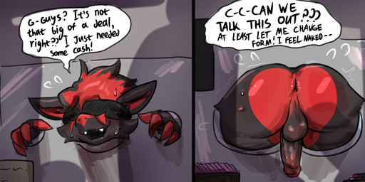 anthro anus backsack balls blindfold bodily_fluids bound butt dialogue free_use fur genitals group male nude offscreen_character open_mouth penis public_use rear_view solo speech_bubble sweat sweatdrop text brradett nintendo pokemon generation_5_pokemon pokemon_(species) zoroark absurd_res colored comic digital_media_(artwork) english_text hi_res