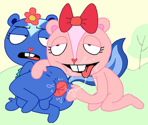 anal anthro anus backsack balls blue_body blue_fur bodily_fluids bow_accessory buckteeth duo female female_rimming_male flower fur genitals heart_nose heart_symbol kneeling looking_at_another looking_at_partner looking_back looking_back_at_another looking_back_at_partner looking_pleasured lying male male/female nude on_side open_mouth oral outdoor_nudity outside outside_sex pink_anus pink_body pink_fur pink_tongue plant rimming saliva saliva_on_anus saliva_on_face saliva_on_tongue saliva_string sex teeth tongue tongue_out tree barvey happy_tree_friends giggles_(htf) petunia_(htf) chipmunk ground_squirrel mammal mephitid rodent sciurid skunk 2026 digital_drawing_(artwork) digital_media_(artwork) english_description