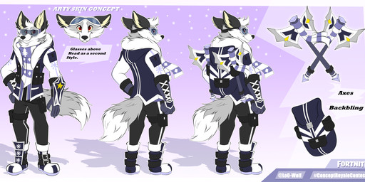 anthro axe backpack boots bottomwear clothed clothing duo eyewear footwear fur gloves goggles grey_body grey_boots grey_bottomwear grey_clothing grey_footwear grey_fur grey_pants handwear jacket male pants purple_clothing purple_gloves purple_handwear purple_jacket purple_topwear red_eyes scarf shoes solo text topwear winter_boots yellow_sclera leo-wolf epic_games fortnite arty_(leo-wolf) arctic_fox canid canine fox mammal true_fox 2021 digital_media_(artwork) english_text hi_res model_sheet