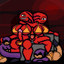 1_eye anthro big_breasts bikini breasts clothing cult cultist female genitals gold_bikini group gynomorph harem intersex penis swimwear two-piece_swimsuit chaoskres golden_week mistress_kres_(chaoskres) eldritch_abomination eldritch_being eldritch_humanoid human humanoid mammal 1:1 digital_media_(artwork) pixel_(artwork)