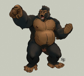 anthro balls belly big_forearms big_yet_small biped brown_body brown_fur casual_nudity fangs feet fingernails flaccid forearms fur furrowed_eyebrows genitals gesture hand_gesture larger_but_small male micropenis multicolored_body musclegut muscular muscular_male nails navel nipples open_mouth outie_navel pecs penis pointing prehensile_feet simple_background small_penis solo standing teeth toes two_tone_body conditional_dnp dickarmdaryl ape gorilla haplorhine mammal primate 2025 colored colored_sketch digital_drawing_(artwork) digital_media_(artwork) hi_res shaded signature sketch