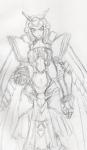 alternate_species armor cape clothing female hair humanized short_hair solo wings unknown_artist bandai_namco digimon alphamon digimon_(species) human mammal x-digimon hi_res sketch