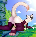 anthro anus armwear backsack balls bodily_fluids butt clothing drooling eyes_closed femboy fur genitals legwear male penis pink_body pink_fur pink_penis presenting presenting_anus raised_tail rear_view saliva sky solo tail white_body white_fur uvfox mythology sae_(oc) dragon furred_dragon furred_scalie mythological_creature mythological_scalie scalie absurd_res hi_res huge_filesize