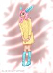 alternate_species blue_eyes boots clothing female footwear hair pink_hair shirt shoes solo text topwear elronya eltaile friendship_is_magic hasbro my_little_pony fluttershy_(mlp) animal_humanoid humanoid lagomorph lagomorph_humanoid leporid_humanoid mammal mammal_humanoid rabbit_humanoid hi_res url