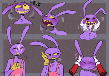 4_fingers annoyed anthro blush bodily_fluids breath caine_censorship censor_bar censored_text cum cum_on_face drooling duo ear_rub fingers flustered genital_fluids grawlixes hand_in_mouth heart_symbol male moan motion_lines open_mouth saliva saliva_on_tongue saliva_string sharp_teeth spiral spiral_eyes steam sweat sweatdrop tears teeth tongue tongue_out zestyzoma glitch_productions the_amazing_digital_circus jax_(tadc) digital_creature humanoid lagomorph leporid mammal rabbit