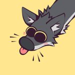 anthro big_eyes blep blush fur grey_body grey_fur inner_ear_fluff male multicolored_body multicolored_fur simple_background solo tongue tongue_out tuft two_tone_body two_tone_fur flunky flunky_(character) canid canine canis mammal wolf 1:1 absurd_res hi_res