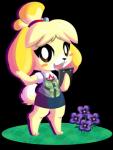 anthro blonde_hair blush bottomwear clothing female flower fur hair looking_at_viewer open_mouth outside pencil_skirt plant skirt solo teeth tongue yellow_body yellow_fur bamboodog animal_crossing nintendo isabelle_(animal_crossing) canid canine canis domestic_dog mammal shih_tzu toy_dog alpha_channel hi_res