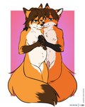 anthro areola bare_breasts belly_tuft black_markings black_nose blue_eyes breasts brown_hair brown_markings cheek_tuft chest_tuft crotch_tuft dipstick_ears dipstick_tail duo ear_markings facial_tuft featureless_crotch female fur genitals gloves_(marking) hair male male/female markings multicolored_ears navel nipples nude orange_body orange_fur penis pregnant pregnant_anthro pregnant_female simple_background smile standing tail tail_markings tuft white_body white_fur yellow_body yellow_fur foxboy83 hanlan canid canine fox mammal red_fox true_fox 4:5 colored digital_media_(artwork) flat_colors hi_res portrait shaded three-quarter_portrait