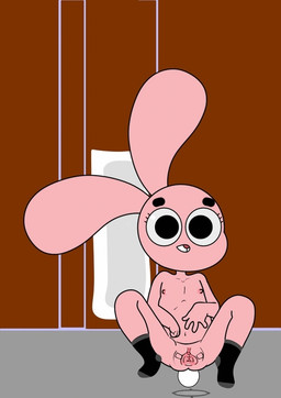 anthro bathroom blinking bodily_fluids clitoris clothing female flat_chested footwear genital_fluids genitals half-closed_eyes legwear looking_at_viewer looking_pleasured mostly_nude narrowed_eyes navel nipples open_mouth peeing socks solo spread_vulva spreading urinal urine urine_stream vulva young young_anthro kuramomotaro cartoon_network the_amazing_world_of_gumball anais_watterson lagomorph leporid mammal rabbit 2d_animation animated