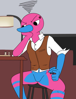angry anthro bottomless chess clothed clothing cross-popping_vein electronics featureless_crotch furniture lamp male sitting sofa solo table television topwear vest aaron_amethyst nintendo pokemon divideby_(aaron_amethyst) digital_creature generation_2_pokemon pokemon_(species) porygon2 absurd_res hi_res