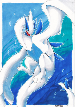 blue_eyes membrane_(anatomy) membranous_wings solo tail wings ravoilie nintendo pokemon generation_2_pokemon legendary_pokemon lugia pokemon_(species) 2015 hi_res traditional_media_(artwork)