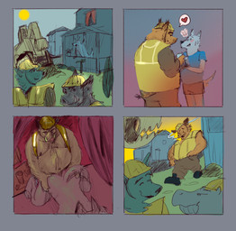 after_sex all_fours anal anal_penetration anthro anthro_on_anthro anthro_penetrated anthro_penetrating anthro_penetrating_anthro armor belly blush bottomwear brown_body brown_fur cigarette clothing construction_worker excavator eyes_closed fur group hard_hat headgear heart_symbol helmet kneeling male male/male male_anthro male_penetrated male_penetrating male_penetrating_male mostly_nude mostly_nude_anthro mostly_nude_male nipples nude nude_anthro nude_male overweight overweight_anthro overweight_male penetration penile penile_penetration penis_in_ass sex shirt shorts smoking smoking_cigarette speech_bubble standing tail topwear tusks white_body white_fur cosmic_dog canid canine canis domestic_dog mammal suid suine sus_(pig) wild_boar 2024 comic hi_res