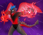 anthro armlet clothing elemental_manipulation fire fire_manipulation gem magic magic_wings male poncho ruby_(gem) runes sapphire_(gem) solo tail ninjachu mythology corops_blackscale dragon mythological_creature mythological_scalie scalie wingless_dragon hi_res