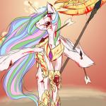1:1 2014 armor arrow_(weapon) axe battle_axe blood bodily_fluids double_bitted_axe equid equine fantasy_axe fantasy_weapon feathered_wings feathers female feral friendship_is_magic fur gore hair hasbro hi_res horn jewelry magic mammal melee_weapon multicolored_hair my_little_pony mythological_creature mythological_equine mythology necklace polearm princess_celestia_(mlp) purple_eyes ranged_weapon royalty solo spear weapon white_body white_fur winged_unicorn wings wookylee wounded