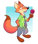 anthro barefoot bottomwear clothing feet food fur hand_in_pocket holding_food holding_object holding_popsicle necktie orange_body orange_fur pants pawpsicle pockets popsicle shirt solo standing tongue tongue_out topwear bearslime disney zootopia nick_wilde canid canine fox mammal red_fox true_fox 2017 hi_res