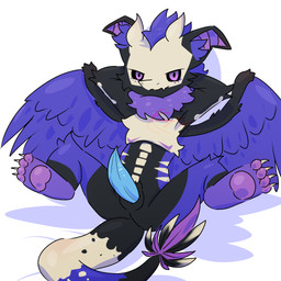 animal_genitalia anthro black_body black_ears black_fur black_sclera black_tail blue_penis bone_mask butt chest_markings claws facial_markings feathered_tail feathered_wings feathers fur genital_slit genitals hair hands_behind_head head_markings horn inner_ear_fluff looking_at_viewer male male_anthro markings mask mask_(marking) multicolored_body multicolored_fur multicolored_tail narrowed_eyes neck_tuft nude_anthro nude_male paws penis purple_body purple_eyes purple_fur purple_hair purple_inner_ear_fluff purple_tail simple_background solo spread_legs spread_wings spreading tail toe_claws tuft white_background white_body white_fur white_tail wings conditional_dnp xammyxx mythology dragon mythological_creature mythological_scalie scalie 1:1 2026 cel_shading digital_media_(artwork) hi_res ibispaint_(artwork) shaded signature watermark