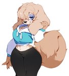 anthro anthrofied big_ears big_tail blue_eyes blue_eyeshadow bottomwear breasts clothed clothed_female clothing cropped_hoodie eyelashes eyeshadow female floppy_ears fluffy fluffy_tail fully_clothed fully_clothed_female fur long_ears makeup midriff pants solo tail tan_body tan_fur tight_bottomwear tight_clothing tight_pants wide_hips punipaws disney lady_and_the_tramp peg_(lady_and_the_tramp) canid canine canis domestic_dog mammal 2025 digital_media_(artwork)