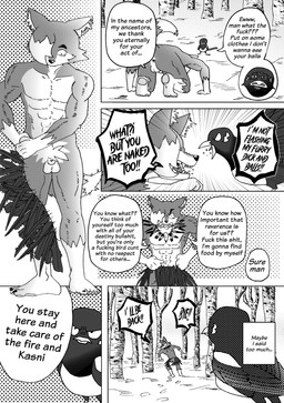 angry animal_genitalia anthro anus balls biped bodily_fluids bone clothed clothed_to_nude clothing collar countershade_face countershade_fur countershade_torso countershading dialogue feathers fully_sheathed fur genitals male male_anthro muscular muscular_anthro muscular_male nude nude_anthro nude_male nude_to_clothed nude_to_topless pawpads plant presenting presenting_balls profanity pubes revealing_balls rock screaming sheath skull snow text topless_to_nude tree undressed efradraws northwind_(efradraws) n'tal_(northwind) uspul_(efradraws) avian bird canid canine canis corvid magpie_(corvid) mammal oscine passerine wolf absurd_res black_and_white comic digital_media_(artwork) english_text halftone hi_res monochrome