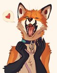 anthro collar heart_symbol leash male open_mouth simple_background solo teeth tongue white_background flashw canid canine fox mammal red_fox true_fox 2023 digital_drawing_(artwork) digital_media_(artwork)