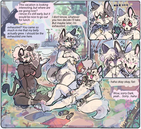 after_sex animal_genitalia anthro balls black_body black_fur bodily_fluids bone bone_mask breasts clothed clothing cum cum_in_vagina cum_inflation cum_inside dialogue eating fangs female forest forest_background fully_sheathed fur genital_fluids genitals group hair inflation laugh lying male mask nature nature_background nude outside partially_clothed penis plant sabertooth_(anatomy) sheath skull skull_mask smile tail teeth text tree trio underwear white_body white_fur snowfoxy66 mythology dark(snowfoxy66) liliam(snowfoxy66) snow(snowfoxy66) arctic_fox canid canid_demon canine demon felid feline fox hellhound mammal mythological_canine mythological_creature prehistoric_species saber-toothed_tiger true_fox digital_media_(artwork) hi_res