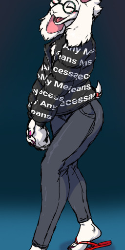 5_toes anthro bottomwear clothing colored_nails denim denim_bottomwear denim_clothing feet femboy flip_flops footwear happy horn humanoid_feet jacket jeans male nails pants pink_horn pink_nails plantigrade sandals shoes solo toes topwear zimakum deltarune goku_drip undertale_(series) ralsei bovid caprine goat mammal absurd_res colored_sketch hi_res sketch