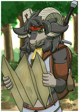 angry anthro bell bell_collar clothed clothing collar cowbell forest fur hair kerchief male muscular nature neckerchief neckwear open_mouth outside plant solo teeth tree the_line_goat milo_bellbearer_(the_line_goat) bovid caprine felid goat hybrid lion mammal pantherine absurd_res digital_media_(artwork) hi_res