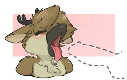 anthro blush bodily_fluids bulge detailed_bulge drooling eyes_closed fur genital_outline hair heart_symbol male open_mouth oral_invitation penis_outline saliva simple_background solo tongue tongue_out backsash deer mammal 2016 digital_media_(artwork) hi_res