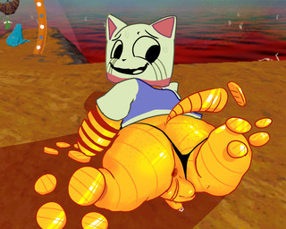 3_fingers 3_toes anthro anus balls big_butt black_border black_clothing black_nose black_panties black_underwear blue_clothing blue_shirt blue_topwear bodily_fluids border butt clothed clothing clothing_aside coin collar feet femboy fingers genital_fluids genitals gold_(metal) gold_coin looking_back lying male on_front open_mouth panties panties_aside pantsless penis penis_backwards pink_collar pink_inner_ear precum rear_view red_anus shirt small_penis smile solo sweat thick_thighs toes topwear underwear underwear_aside whiskers white_clothing white_shirt white_topwear yellow_balls yellow_penis scytheroam ena:_dream_bbq ena_(series) kane_(ena) animate_inanimate domestic_cat felid feline felis living_coin mammal 2025