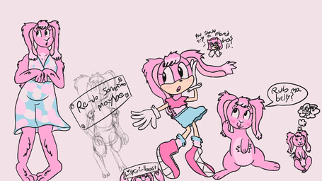 anthro bottomwear clothing countershading dialogue dress female feral floppy_ears fur group lgbt_pride pink_body pink_fur pride_colors skirt slightly_chubby speech_bubble talking_to_viewer thought_bubble transgender_pride_colors lilygirlbeast sega sonic_the_hedgehog_(series) fan_character lily_(bunny)_(lilygirlbeast) lily_the_rabbit_(lilygirlbeast) lagomorph leporid mammal rabbit 16:9 concept_art hi_res widescreen trans_(lore) trans_woman_(lore)