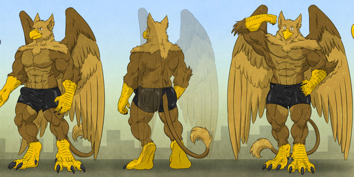 4_toes 5_fingers abs anthro balls balls_outline beak biceps biped boxer_briefs brown_body brown_eyes bulge claws clothing detailed_bulge digitigrade erection erection_under_briefs erection_under_clothing feathered_wings feathers feet finger_claws fingers fur genital_outline genitals macro macro_anthro macro_male male muscular muscular_anthro muscular_male open_mouth paws pecs penile penis simple_background smile solo tail text toe_claws toes underwear wings wfa mythology carpo avian gryphon mythological_avian mythological_creature 2016 absurd_res english_text hi_res model_sheet