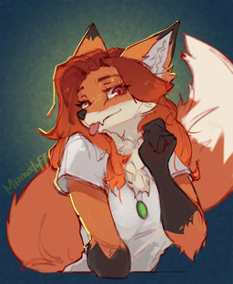 anthro female fur orange_body orange_fur solo tongue tongue_out manustuff canid canine fox mammal red_fox true_fox hi_res