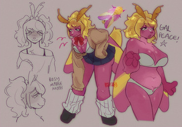 Rating: q
ID: 5696360
Date: 2025-07-09 03:37:18 -0400
Status: pending
Score: 4
2025 alternative_fashion antennae_(anatomy) anthro arthropod blonde_hair bottomwear breasts cleavage clothed clothing costume digital_drawing_(artwork) digital_media_(artwork) eyelashes female gesture gyaru hair hand_gesture hi_res insect j-fashion lepidopteran model_sheet moth pink_body reference_image skirt slightly_chubby smile solo solo_in_panel v_sign vampfemby post #5696360