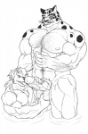 abs balls biceps big_balls big_muscles big_penis duo erection fangs fur genitals hairy happy male male/male muscular muscular_male nipples nude penis scar teeth water kyuuhari guin_saga hazardbarzard guin haz felid human hybrid leopard mammal pantherine hi_res