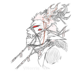 angry antlers blood bodily_fluids ear_piercing ear_ring hair horn male markings multi_eye muzzle_(object) piercing pink_hair pointy_ears red_eyes restrained ring_piercing rope rope_muzzle scales sharp_teeth side_view solo talisman teeth upset puppetmaster13uwu mythology sukuna_(jujutsu_kaisen) animal_humanoid dragon dragon_humanoid dragon_taur humanoid mythological_creature mythological_scalie scalie taur 1:1 sketch