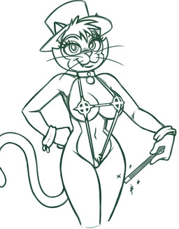 anthro armband big_breasts bracelet breasts clothing collar eyebrows fangs female furgonomic_hat furgonomic_headwear furgonomics hand_on_hip hat headgear headwear jewelry looking_at_viewer magic_wand magician_hat one-piece_swimsuit pose pubes simple_background sling_bikini smile solo sparkles standing swimwear teeth top_hat whiskers white_background wide_hips redout captain_carrot_and_his_amazing_zoo_crew dc_comics alley-kat-abra domestic_cat felid feline felis mammal 2026 hi_res monochrome portrait three-quarter_portrait