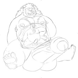 anthro balls big_penis duo foreskin genitals glans huge_penis humanoid_genitalia humanoid_penis hyper hyper_genitalia hyper_penis internal male male/male paws penis penis_size_difference size_difference lianburr bear giant_panda mammal polar_bear ursine 1:1 absurd_res hi_res monochrome