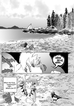 anthro beach boat bone collar countershade_face countershade_fur countershade_torso countershading dialogue evergreen_tree feathers fur male muscular muscular_anthro muscular_male pine_tree plant rock skull text tree vehicle watercraft efradraws northwind_(efradraws) n'tal_(northwind) uspul_(efradraws) avian bird canid canine canis corvid magpie_(corvid) mammal oscine passerine wolf absurd_res black_and_white comic digital_media_(artwork) english_text halftone hi_res monochrome