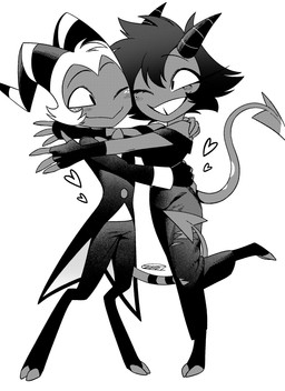 canon_couple cloven_hooves duo female freckles hooves male married_couple simple_background spade_tail tail white_background enaic31 hellaverse helluva_boss millie_(helluva_boss) moxxie_(helluva_boss) demon demon_humanoid humanoid imp absurd_res hi_res monochrome