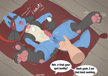anal anal_fingering animal_genitalia animal_penis anthro bdsm bodily_fluids canine_genitalia canine_penis collar collar_tag curling_toes duo feet fingering foot_focus fucked_silly genital_fluids genitals interspecies knot_in_sheath leash male male/male pawpads penis petplay pokephilia precum prostate_stimulation puppyplay raised_leg roleplay sheath lucario-desu nintendo pokemon lulu_(lucario-desu) generation_4_pokemon human lucario mammal pokemon_(species) hi_res