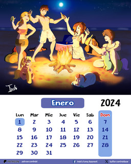1_horn alcohol_bottle ambiguous_feral ambiguous_gender beach beverage beverage_bottle blue_body blue_fur bottle breasts calendar campfire cleavage clothed clothing container evil_grin female female_human feral fur green_body green_fur group holding_beverage holding_bottle holding_container holding_object horn january_(month) kneeling light_body light_skin male male_human night nipples one_eye_closed orange_body orange_fur sitting smile standing swimwear text wings wink young young_ambiguous young_feral inshi_(artist) fluffy_pony mythology new_year_2024 equid equine fluffy_pony_(species) human mammal mythological_creature mythological_equine pegasus unicorn 2024 4:5 absurd_res alternate_version_at_source digital_media_(artwork) hi_res spanish_text