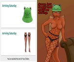 breasts clothing dialogue female fishnet_clothing froggy_hat inverted_nipples muscular nipples solo tail talking_to_viewer text wings superduck gabriel_(superdragon468) aeriatlas 6:5 english_text meme