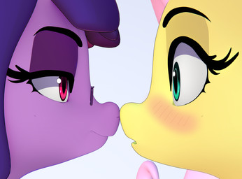 bangs blue_eyes blush blush_lines eye_contact eyelashes female female/female female_feral feral fur hair horn looking_at_another nose_to_nose piercing pink_hair purple_body purple_eyes purple_fur purple_hair simple_background standing white_background yellow_body khyranat friendship_is_magic hasbro my_little_pony mythology fluttershy_(mlp) twilight_sparkle_(mlp) equid equine horse mammal mythological_creature mythological_equine pony unicorn 2025 3d_(artwork) absurd_res digital_media_(artwork) headshot_portrait hi_res portrait
