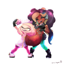 after_vore belly big_belly breasts clothing electronics female female_pred gloves group handwear overweight phone simple_background trio vore white_background malachi21148 nintendo splatoon marina_(splatoon) pearl_(splatoon) aquatic cephalopod humanoid inkling mollusk octarian octoling 1:1 2020 absurd_res hi_res