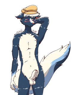 animal_genitalia anthro balls blue_body blue_fur blue_tail blush blushing_profusely bodily_fluids chest_fur clothing embarrassed erect_tail erection flat_cap foreskin fully_sheathed fur genital_fluids genitals glans hair hat headgear headgear_only headwear headwear_only humanoid_genitalia humanoid_penis looking_aside looking_away male mostly_nude nude partially_retracted_foreskin penis pink_glans pink_nose red_eyes sheath simulated_traditional_(artwork) solo tail uncut_with_sheath white_balls white_body white_foreskin white_fur white_hair white_penis white_tail misutaaurufu animal_crossing nintendo kicks_(animal_crossing) mammal mephitid skunk striped_skunk digital_drawing_(artwork) digital_media_(artwork) graphite_(artwork) hi_res portrait signature three-quarter_portrait traditional_media_(artwork)
