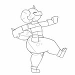 anthro big_butt bottom_heavy bottomwear butt clothing eyes_closed female flat_chested gloves handwear horn huge_butt loincloth short_stack smile solo tail thick_tail thick_thighs walking potoobrigham piko_(simplifypm) kobold scalie 2d_animation animated hi_res